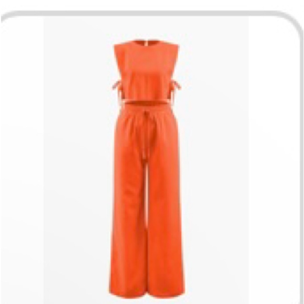 Linen padded shoulder , tied sides top with matching drawstring pants